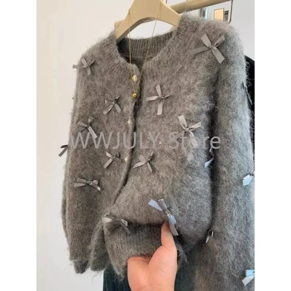 Women Temperament High Soft Mohair Knitted Cardigan Fragrant Coat