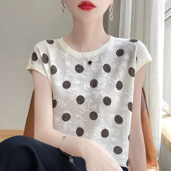 Western Style Polka Dot Loose Top Women's Short Sleeve Thin