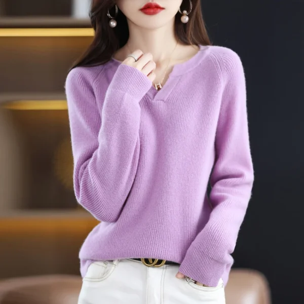 sweater women's V-neck pullover autumn and winter casual knit - Image 2