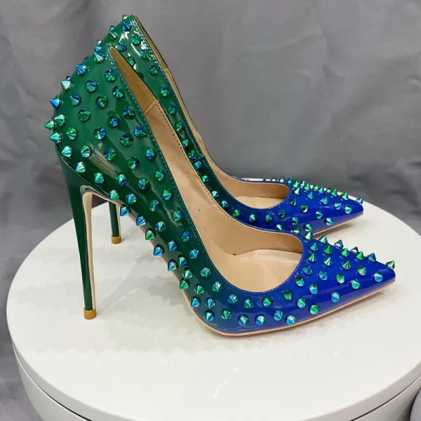 Gradient Green Blue Women Sexy Pointy Toe High Heel Shoes - Image 5