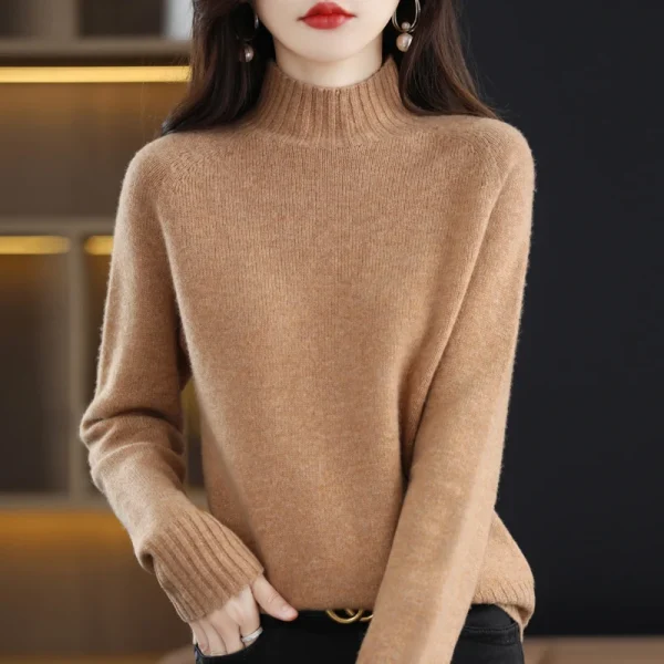 Wool sweater women's semi-high neck thick pullover Joker bottoming shirt. - Image 6