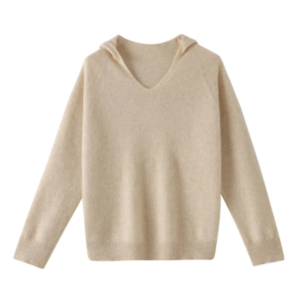 Merino wool fashion V-neck hooded autumn warm jumper top - Image 2