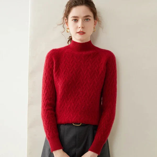 Loose Fashion Cashmere Sweater Women's Half High Neck Warm Bottom Knit - Image 5