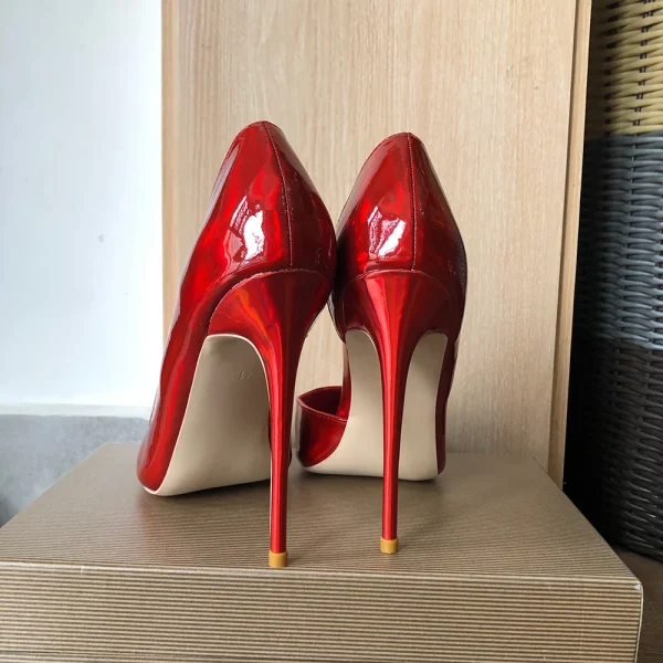 Glossy Red Women Pointy Toe High Heels Wedding Bridal Shoes - Image 8