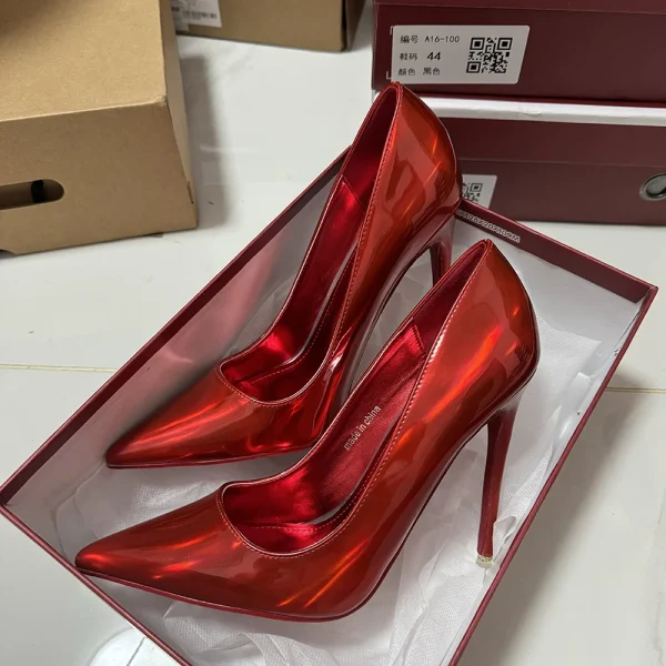 Super High Heels Women Sexy Shiny Red Pumps - Image 5