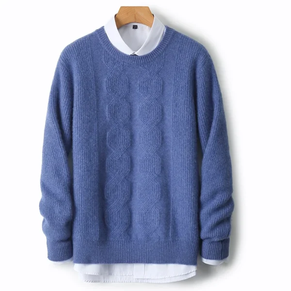 Wool sweater men's round neck ingot needle base sweater - Image 2