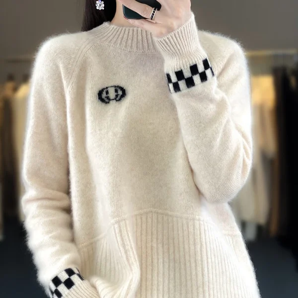 wool women's semi-turtle neck knitted pullover thickened loose - Image 2