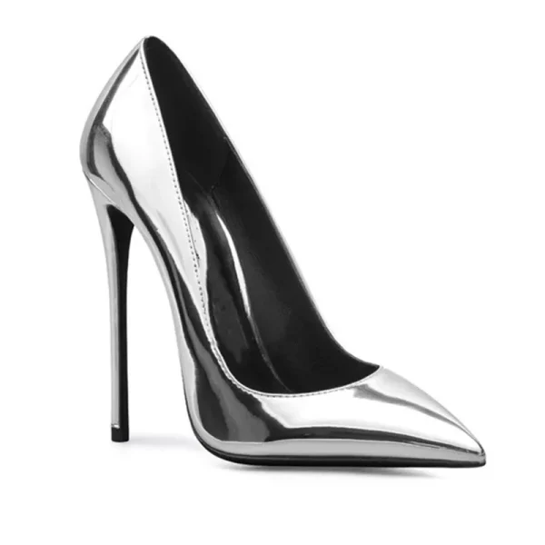 Sexy Silver High Heels Women Pointed Toe Slip On Stilettos Pumps - Image 4