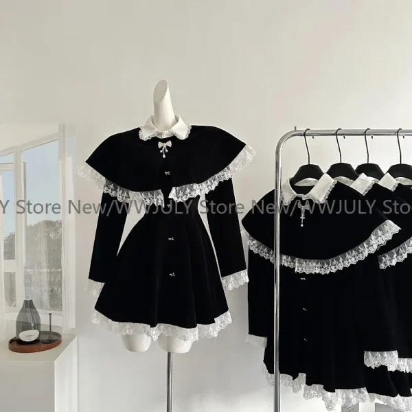 Long Sleeve Mini Dress Party Lolita Lace Dress Fashion Set Woman - Image 9