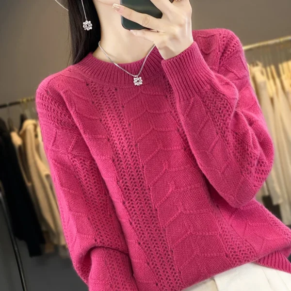 Sweater Women's Round Neck Pullover Warm Bottom Knit Shirt - Image 4