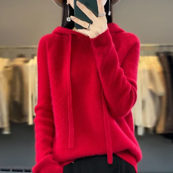 Wool hoodie Fall/winter new cashmere sweater Women's - Image 3