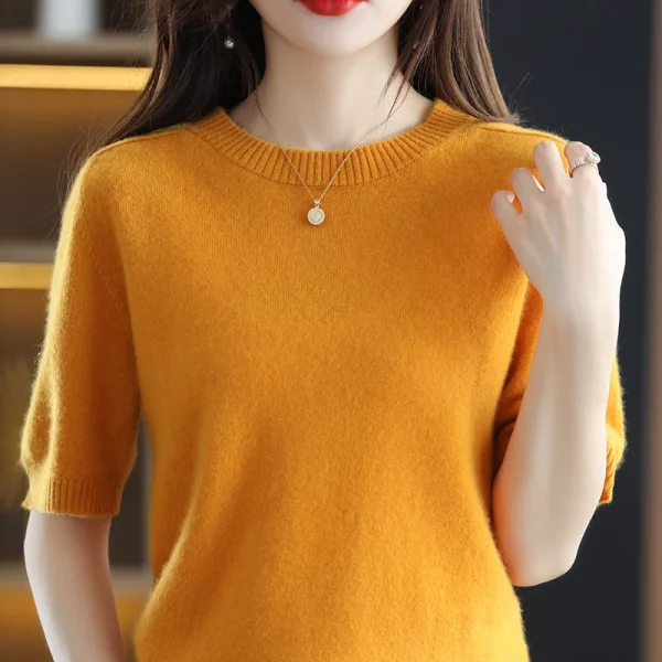 wool T-shirt spring and summer new women's O-neck pullover - Image 3