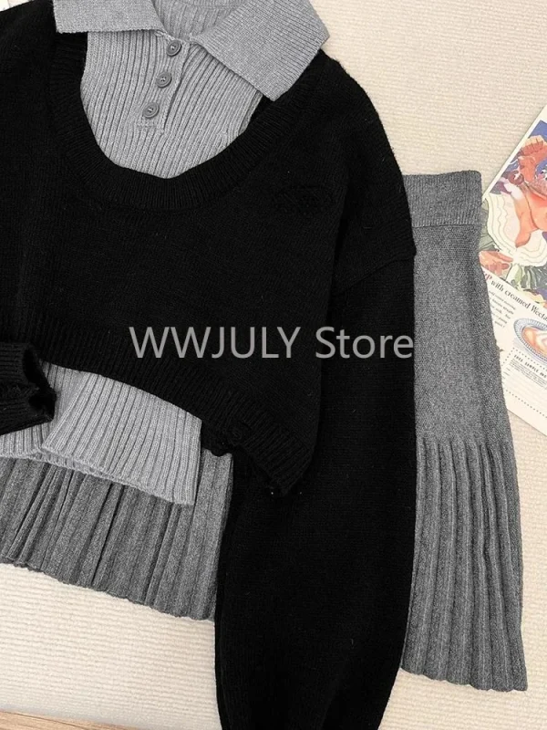 Woman Harajuku Knitted 3 Piece Set Spicy Girls Slim Vest - Image 3