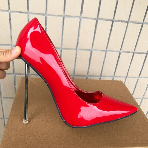 High Heel Women Sexy Red Glossy Patent Slip On Pointed Toe - Image 3