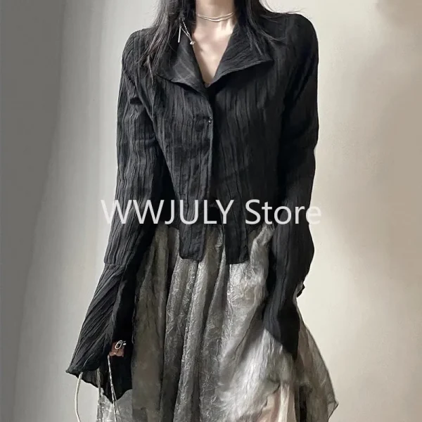 Gothic Black Shirt Yamamoto Style Dark Aesthetic Blouse Women - Image 3