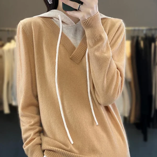 Winter cashmere hooded sweater women's pullover casual - Image 3