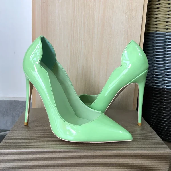 Glossy Light Green Women Side V Edeged Pointy Toe Formal Dress - Image 5