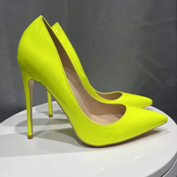 Green Patent Woman Sexy Pointy Toe Super High Heel Shoes - Image 3