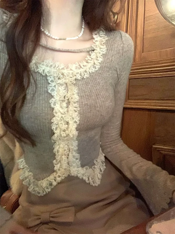 Slim Knitted Sweater Tops Outwear Casual Korean Fashion Blouse