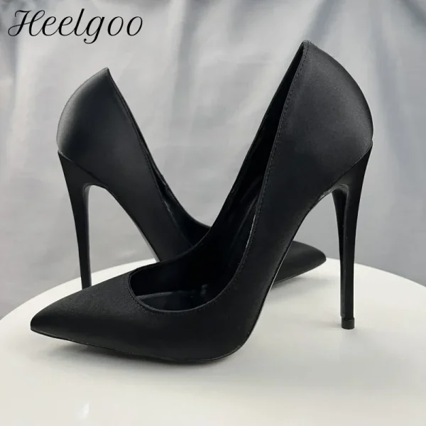 Women Satin Sexy Pointy Toe High Heel Shoes Elegant Ladies - Image 2