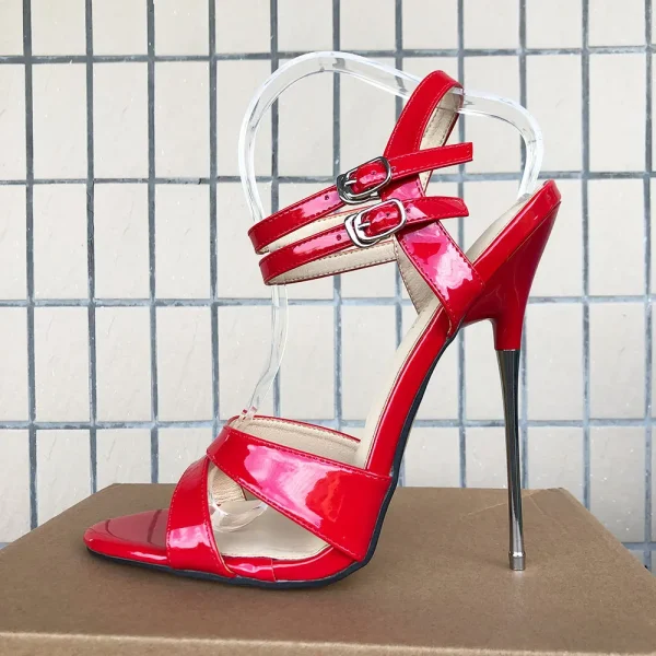 Glossy Red Summer Women 16cm Ultra High Stable Metal Heel - Image 5