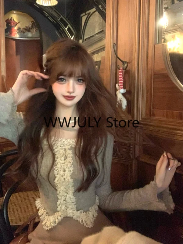 Slim Knitted Sweater Tops Outwear Casual Korean Fashion Blouse - Image 3