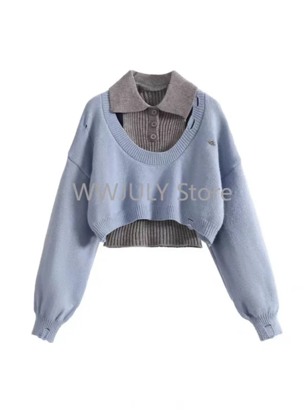 Women Korean Fashion Two Piece Sets Pullovers Design Sweater - Image 4