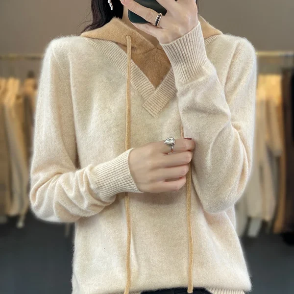 Winter cashmere hooded sweater women's pullover casual - Image 2