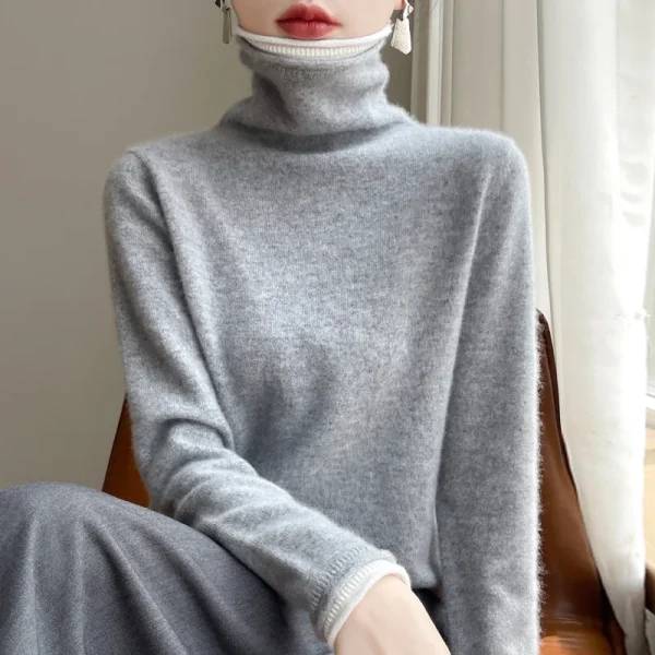 Cashmere sweater female white edge fake two-piece pile collar sweater - Image 6