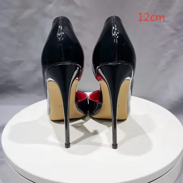 Red inside Black Patent Women Sexy Pointy Toe High Heel Shoes - Image 5