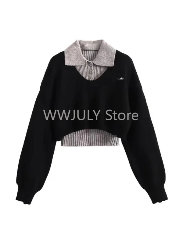 Women Korean Fashion Two Piece Sets Pullovers Design Sweater - Image 5