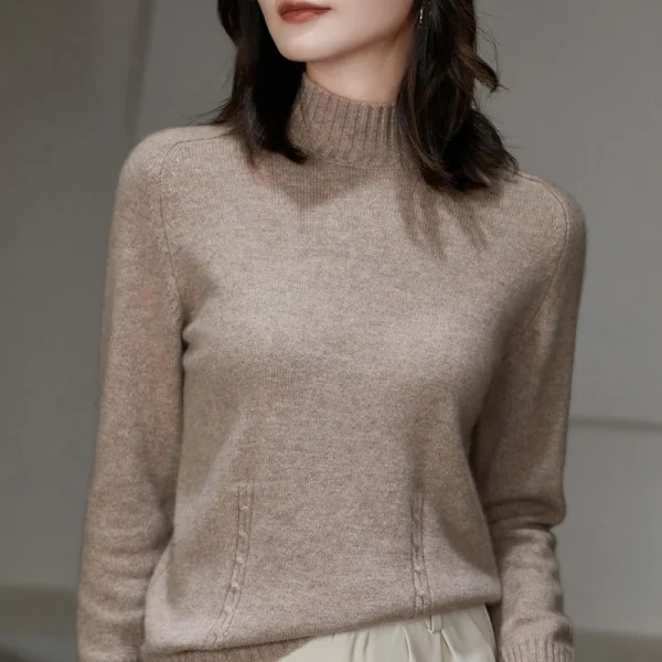 wool cashmere sweater Women's semi-turtleneck pullover warm - Image 4