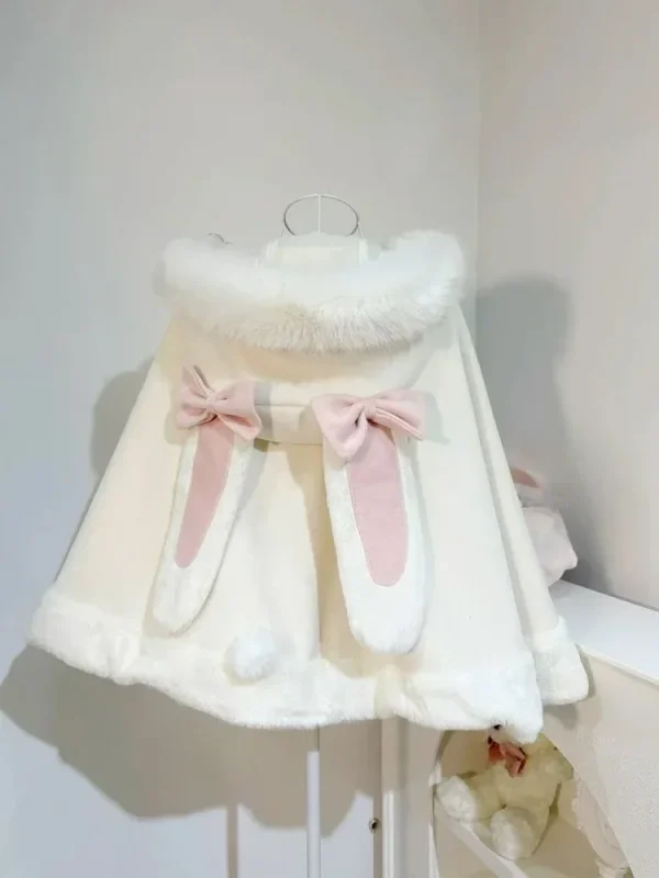 Faux Fur Ear Hooded Coat Kawaii Sweet Bow Jackets - Image 4