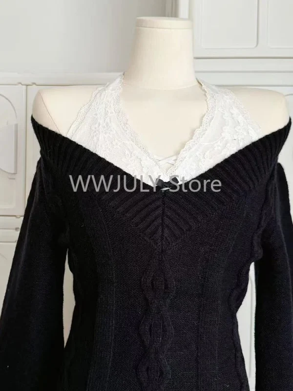 Woman Korean Ballet Core V-neck Two Piece Sets Pullovers Sweater - Image 2