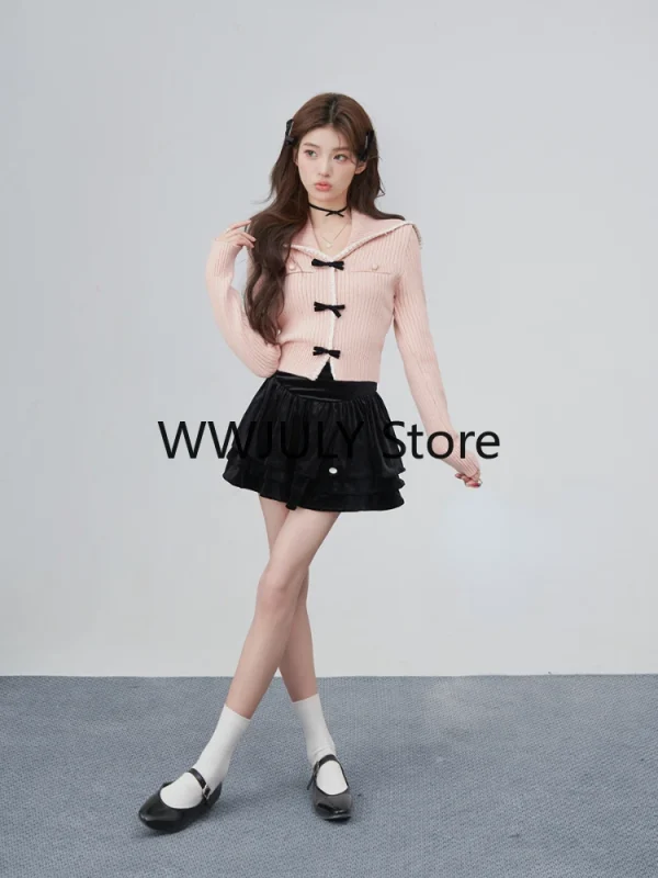 Pure Color Knitted Sweater Woman Korea Fashion  Crop Tops - Image 7