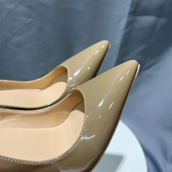 Dark Nude Women Patent leather Pointed Toe High Heels - Image 5