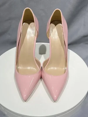 Glossy Pink Women’s Sexy Side V Cut Pointy Toe High Heels