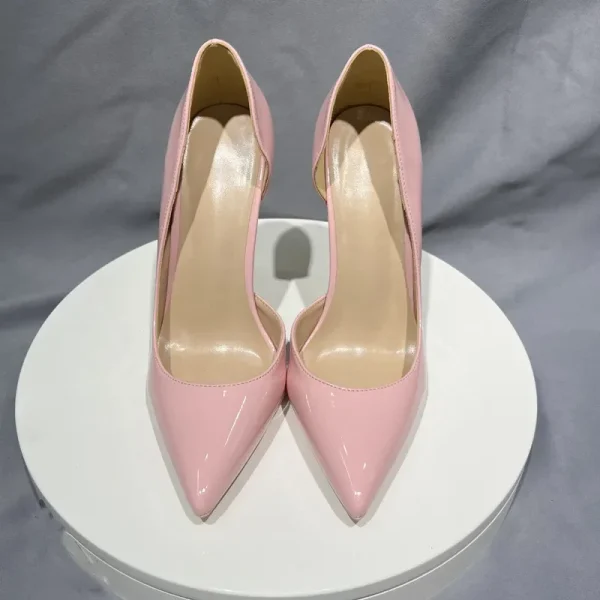 Glossy Pink Women's Sexy Side V Cut Pointy Toe High Heels