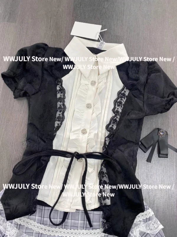 Women Lace Up Vintage Kawaii Sets Female Princess Mini Skirts Suit 2025 - Image 3