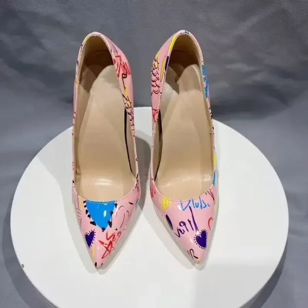 Pink Artistic Graffiti Print Women Sexy Pointy Toe - Image 5