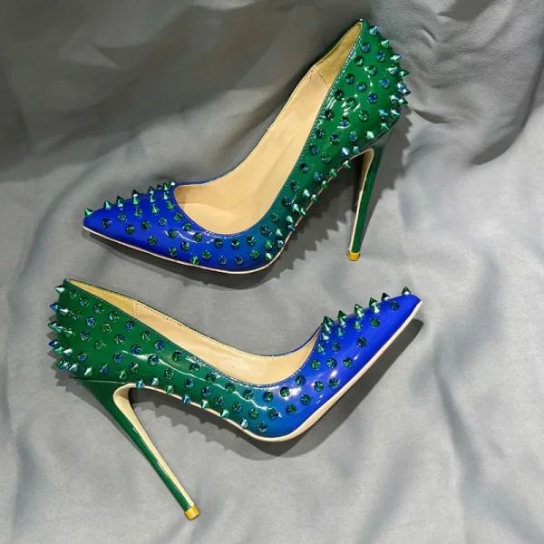 Gradient Green Blue Women Sexy Pointy Toe High Heel Shoes - Image 6