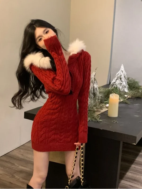 Knitted Sweater Dress Hooded Women Slim Bodycon - Image 5