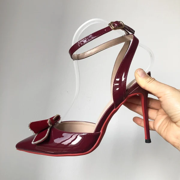 Bow High Heel Sandals Women's Sexy Pointy Toe Backless Ankle Strap - Image 6