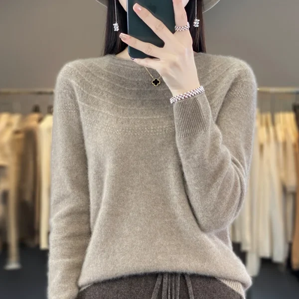 wool cashmere sweater women's O-neck pullover leisure knitted sweater - Image 6