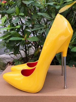 Extreme Metal High Heel Women Yellow Slip On Pointy Toe