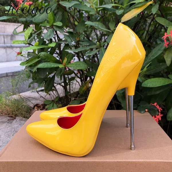 Extreme Metal High Heel Women Yellow Slip On Pointy Toe