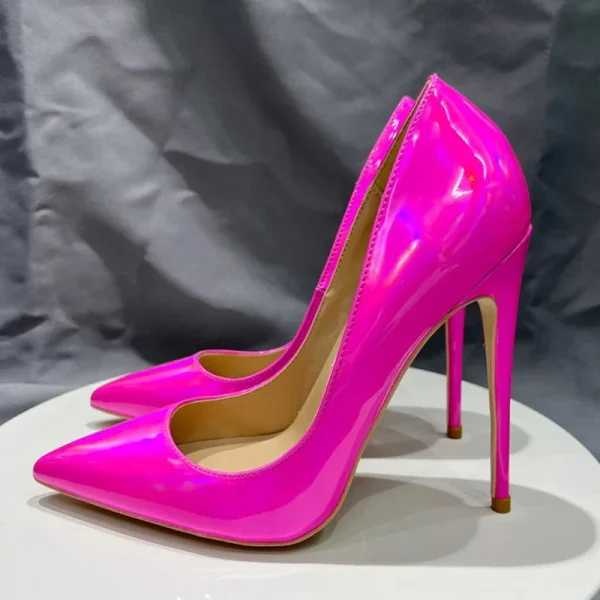 Women Sexy Shiny Rose Patent Pointy Toe High Heel Shoes - Image 6