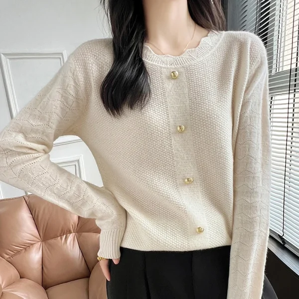 wool cashmere sweater Women's O-neck pullover warm bottom knit shirt - Image 2