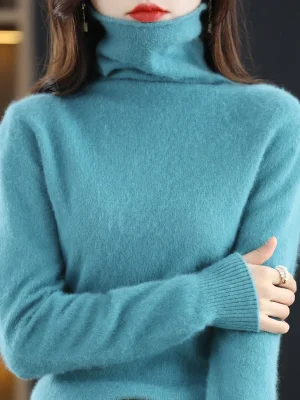 Pure mink cashmere sweater women’s turtleneck