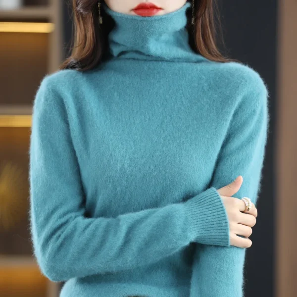 Pure mink cashmere sweater women's turtleneck